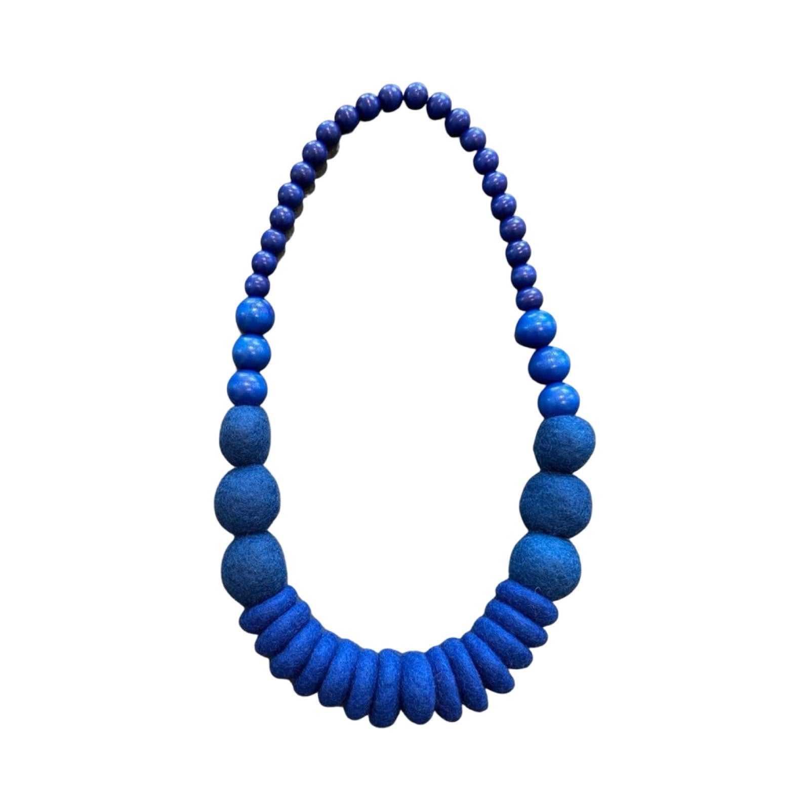 Blue Merino and Wood Necklace