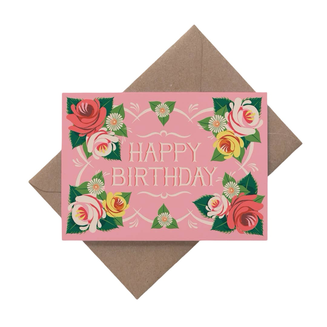 Roses and Castles Folk Birthday Card