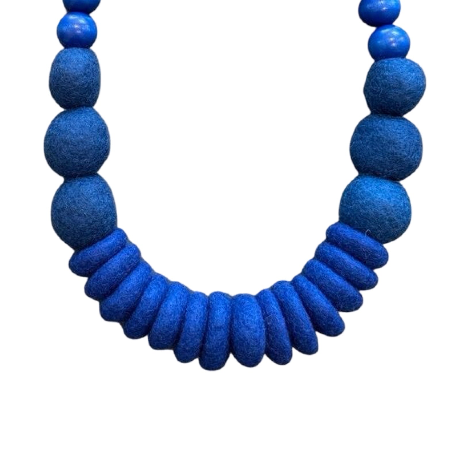 Blue Merino and Wood Necklace
