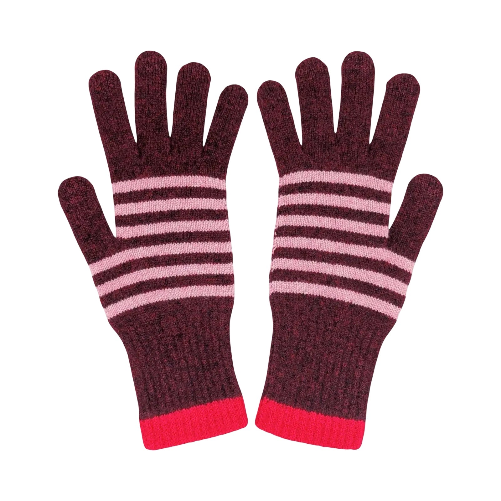 Red Striped Women's Lambswool Gloves