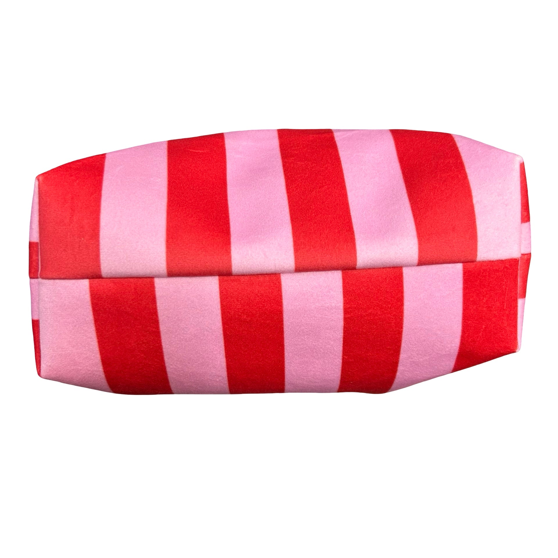 Pink and Red Velvet Boxy Striped Cosmetic Bag