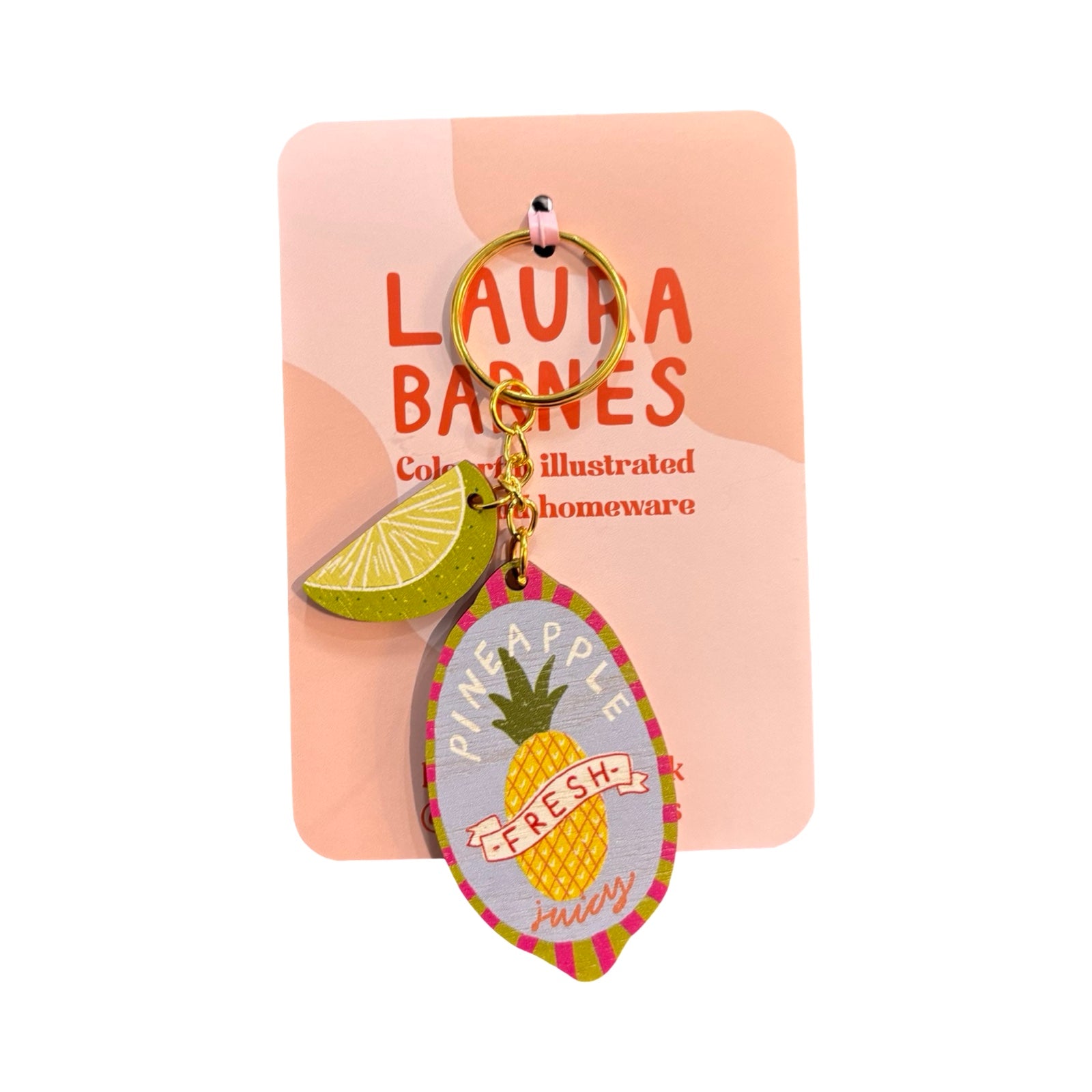 Pineapple Label Wooden Keyring