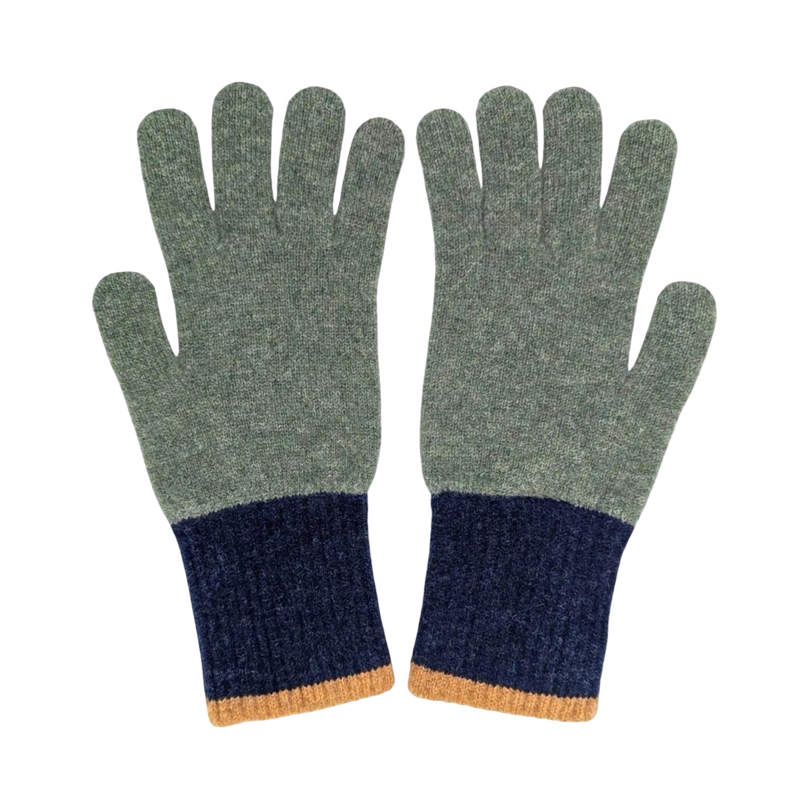 Green and Navy Men's Lambswool Gloves