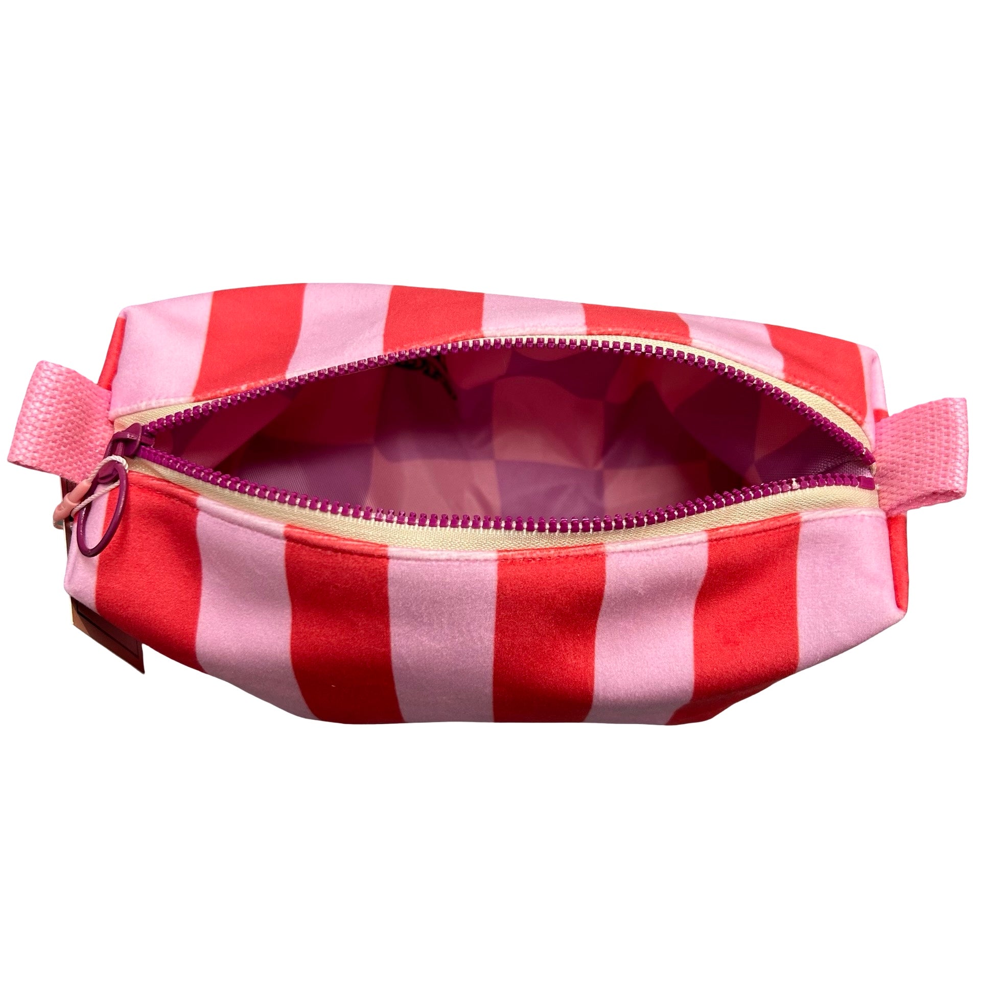 Pink and Red Velvet Boxy Striped Cosmetic Bag