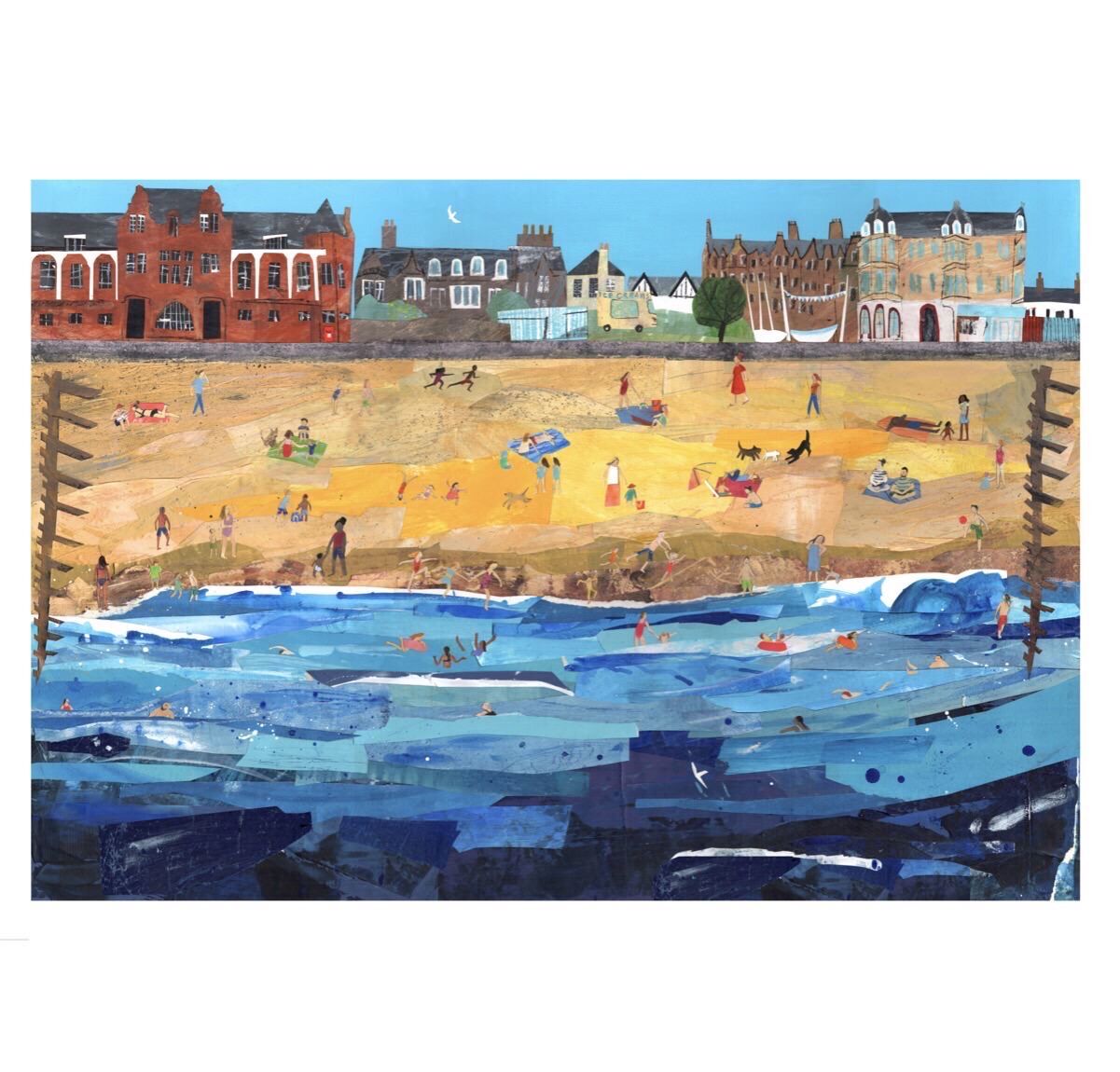 High quality giclée print of an original artwork of Portobello Beach near Edinburgh.