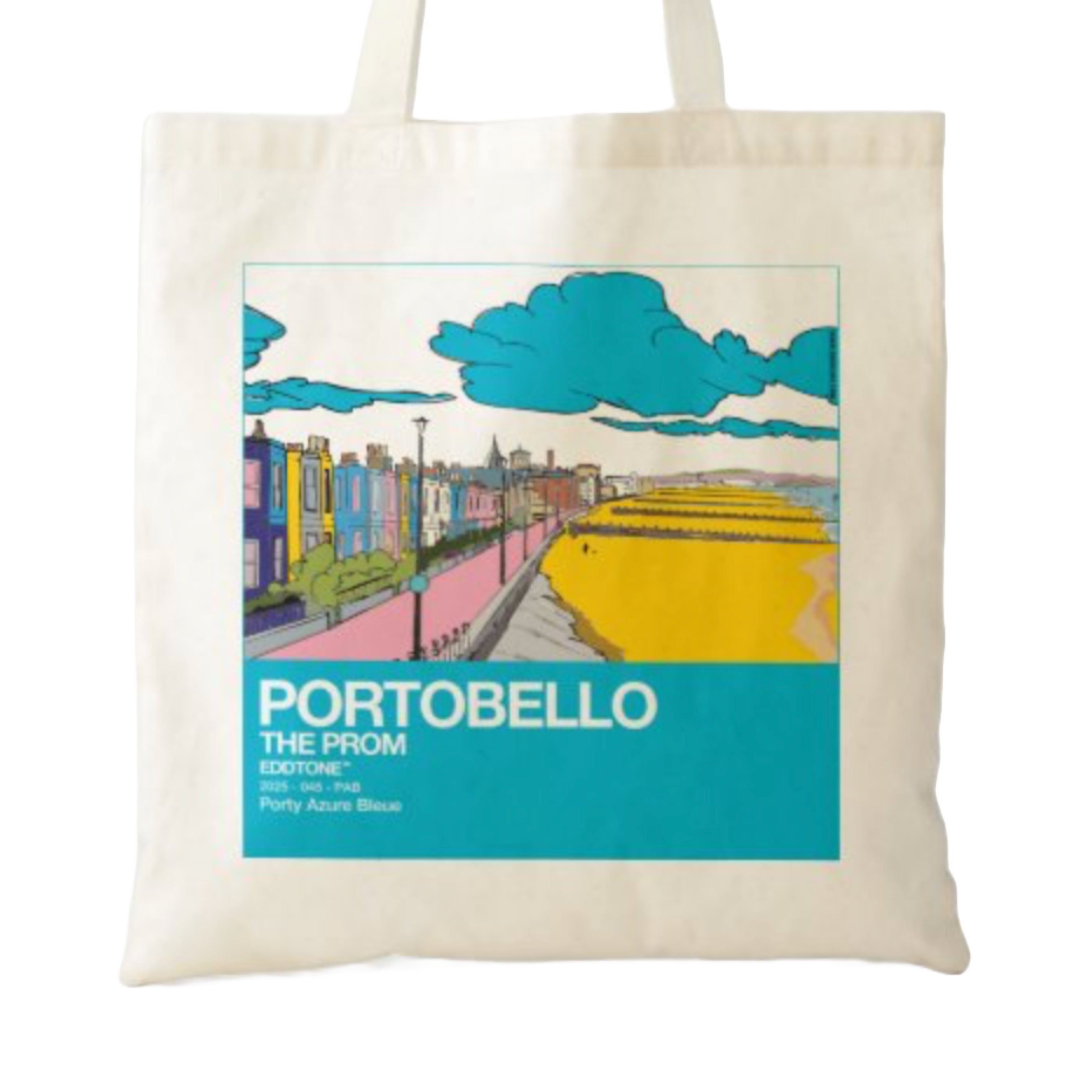 This tote bag features a square design of an illustration of Portobello Prom in Edinburgh.Designed by Eddscape and printed in the UK.