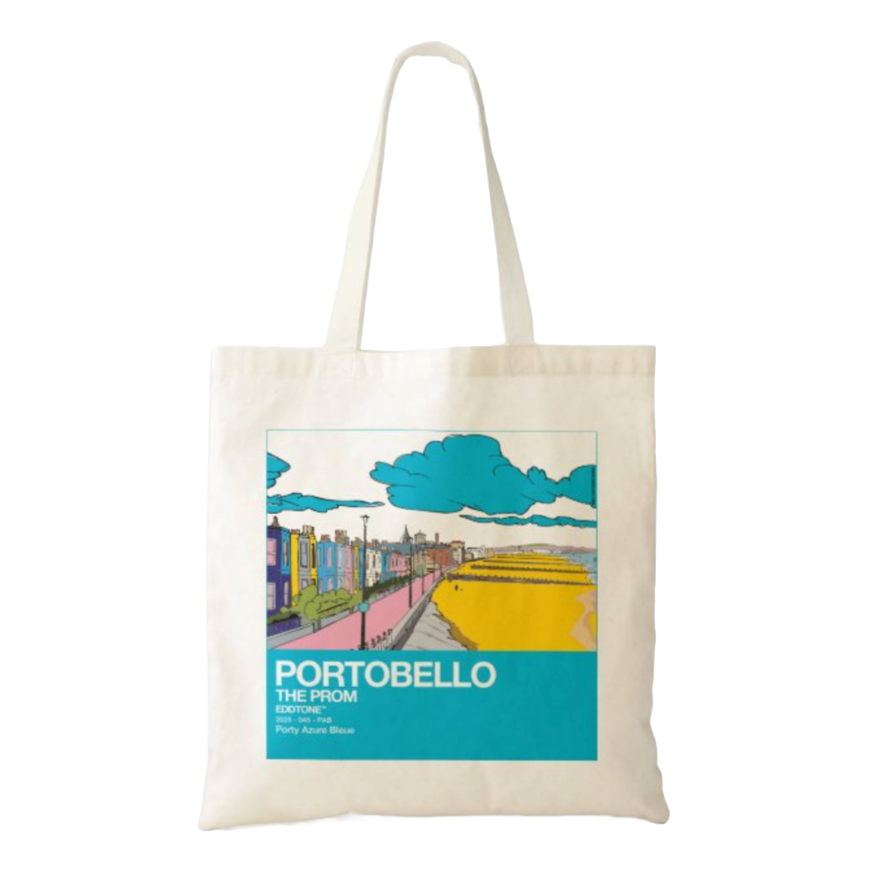 This tote bag features a square design of an illustration of Portobello Prom in Edinburgh.Designed by Eddscape and printed in the UK.