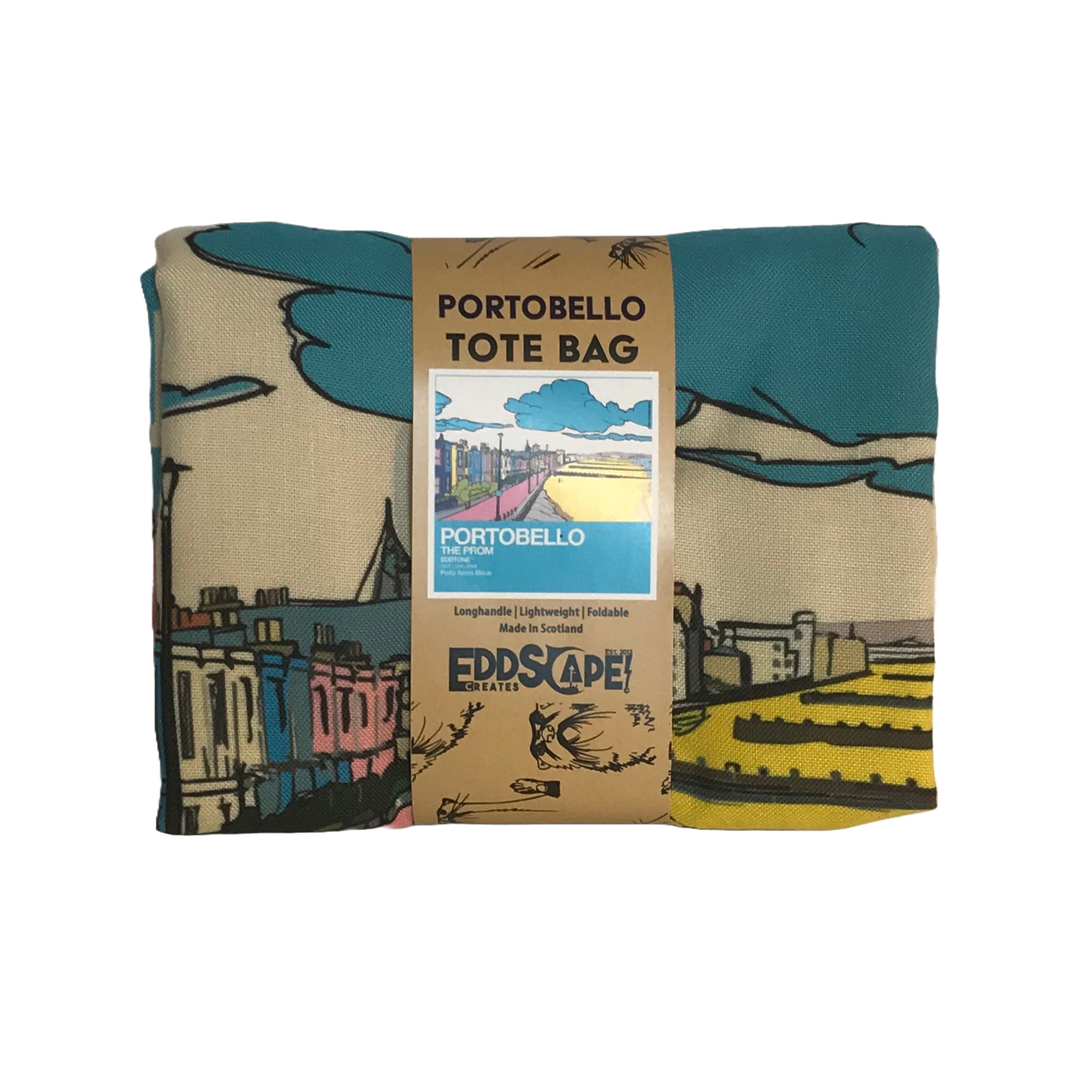 This tote bag features a square design of an illustration of Portobello Prom in Edinburgh.Designed by Eddscape and printed in the UK.