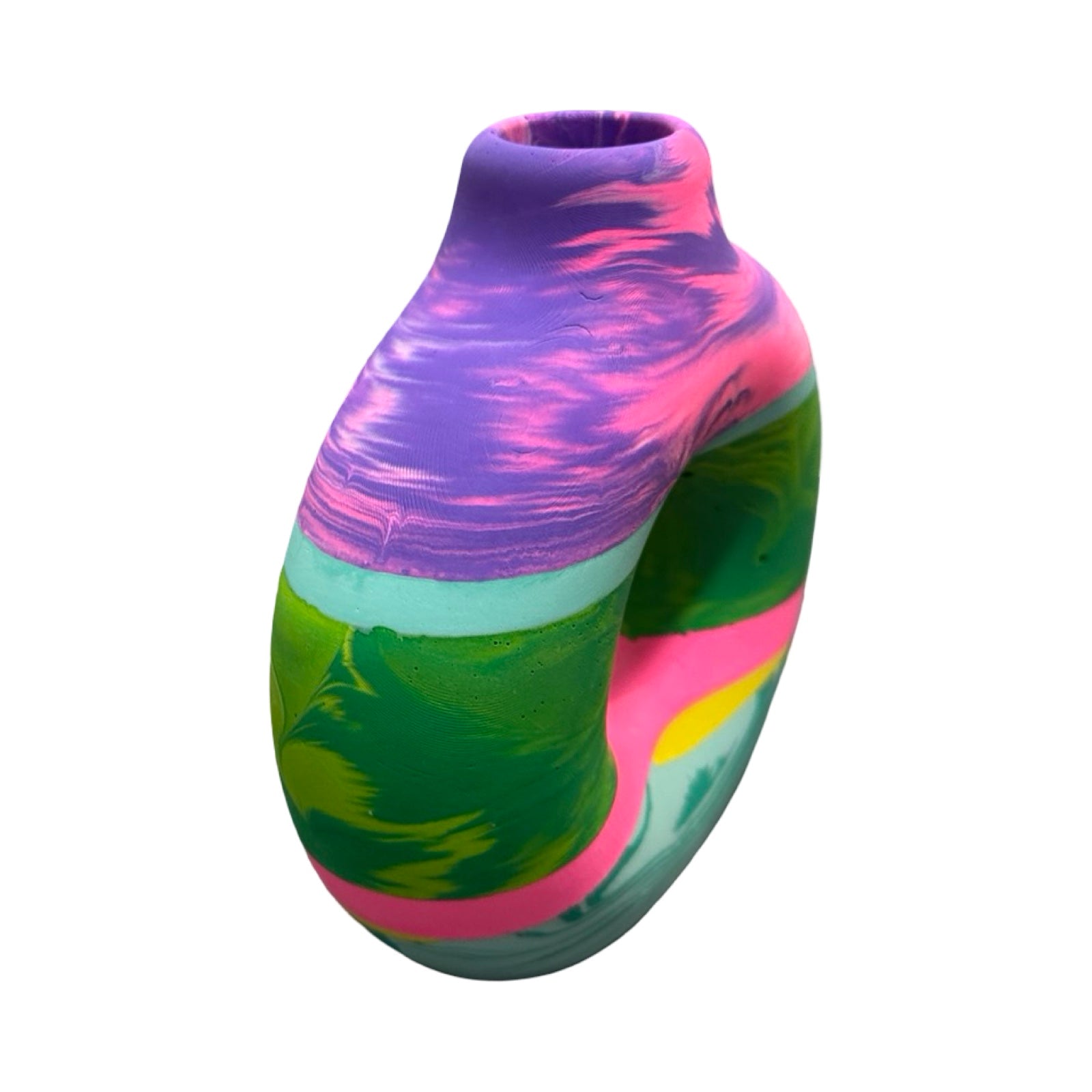 Colorful marbled vase on a white background.