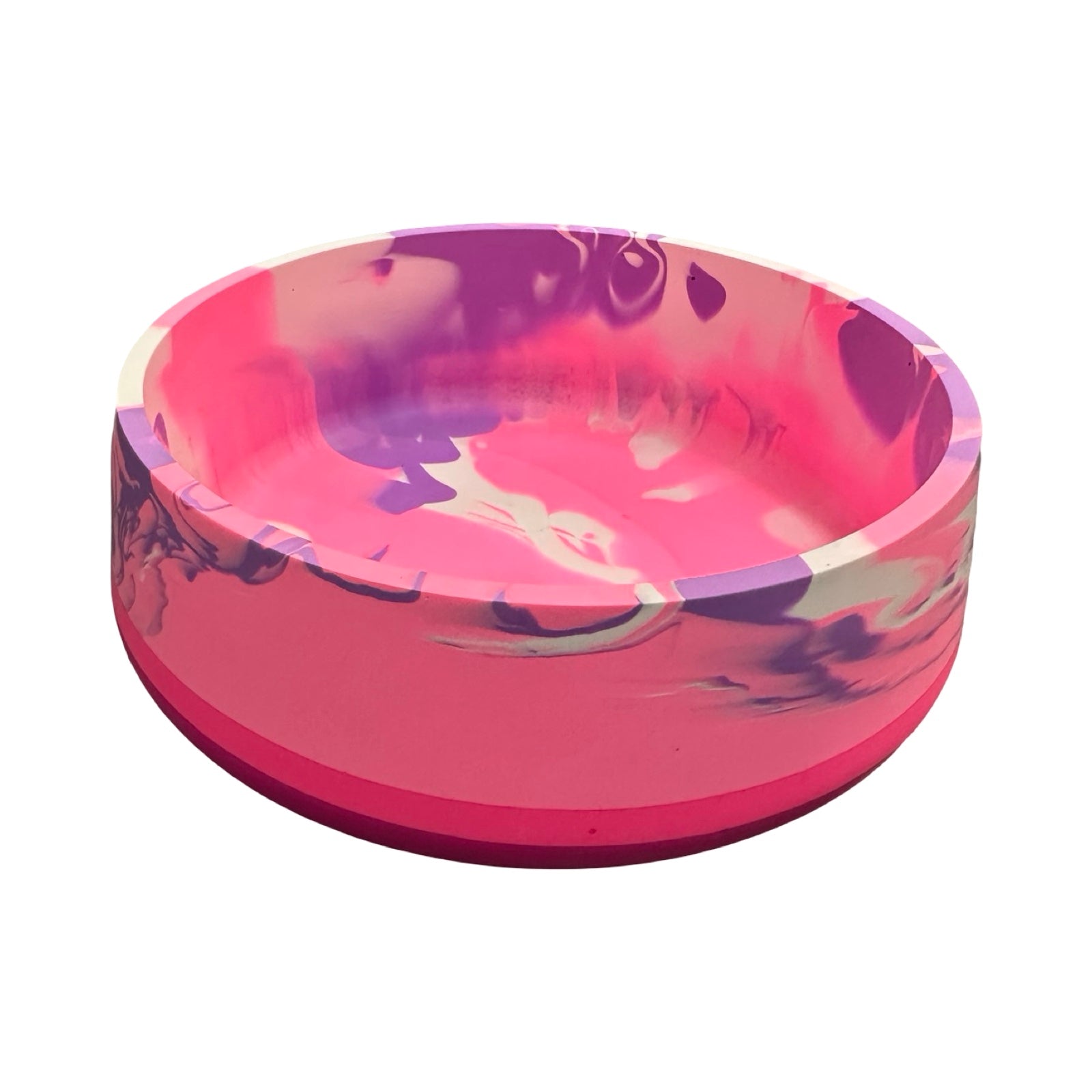 Pink and purple marbled bowl on a white background.