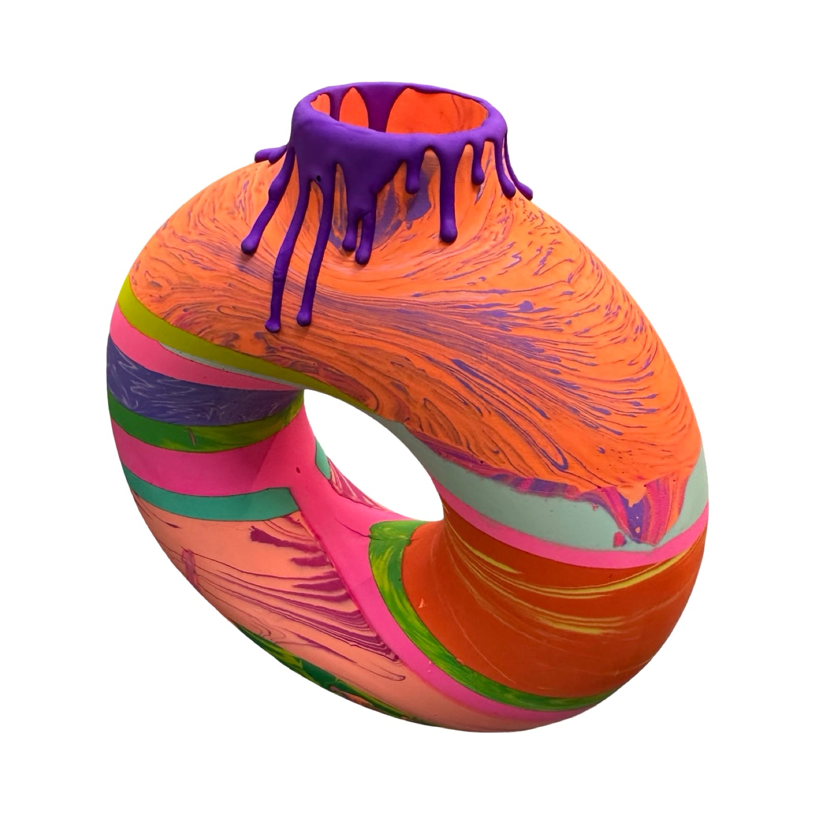 Colorful textured vase with a white background.