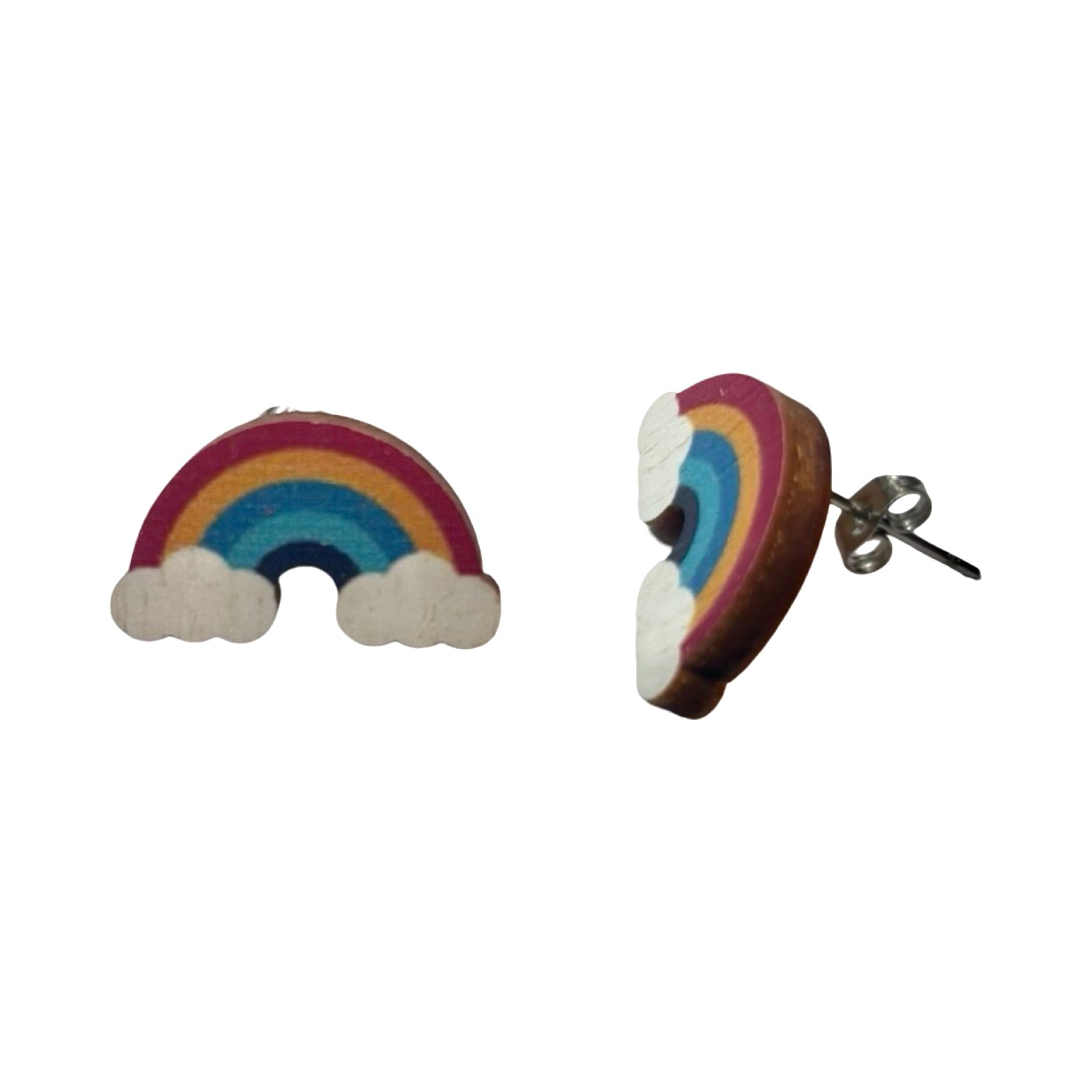 Rainbow-shaped earrings on a white background.