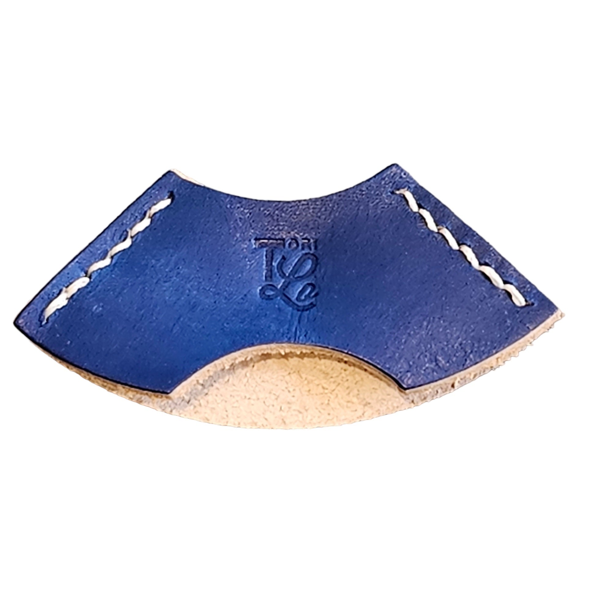 Back of leather blue bookmark.