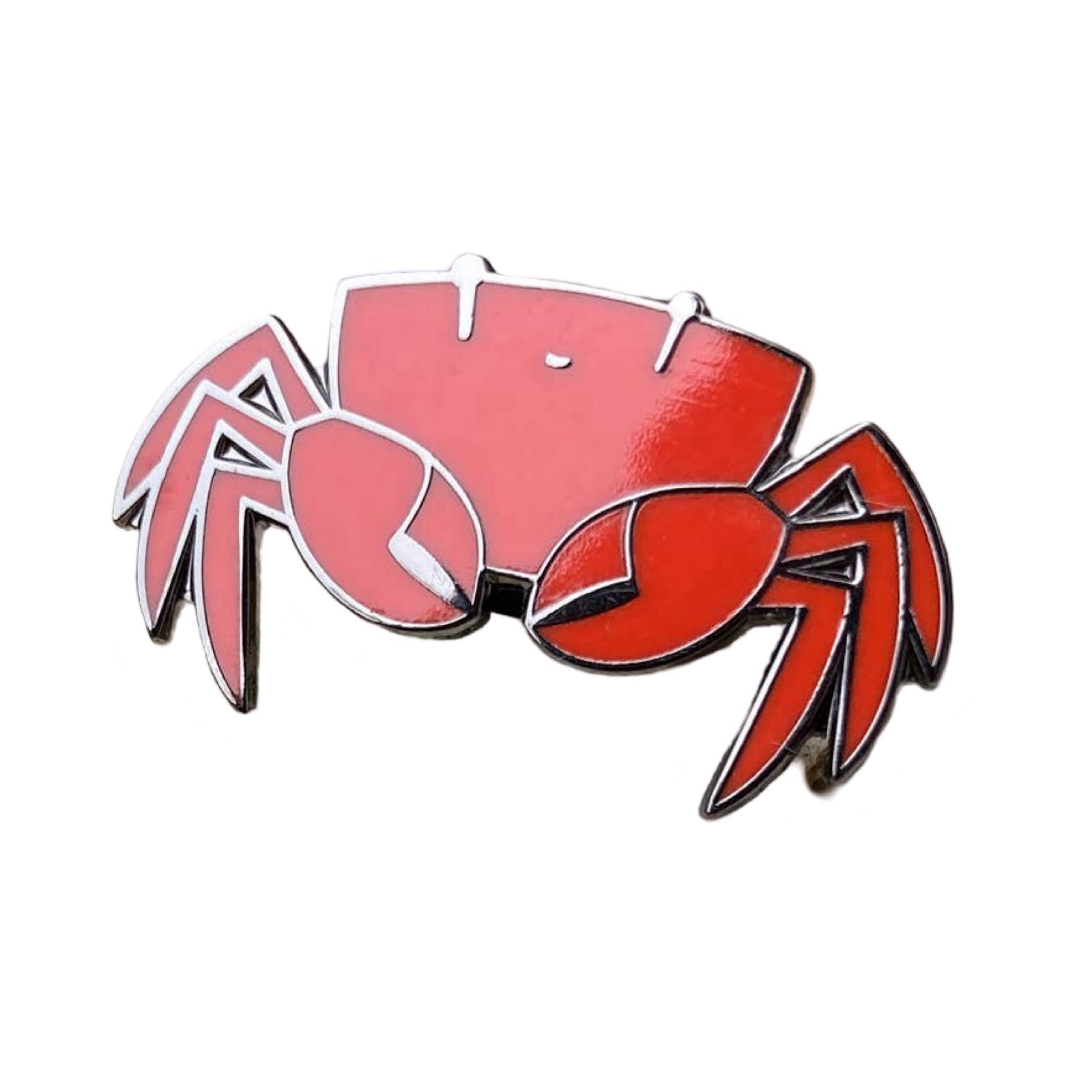 Red crab enamel pin badge silver coloured nickel plating details