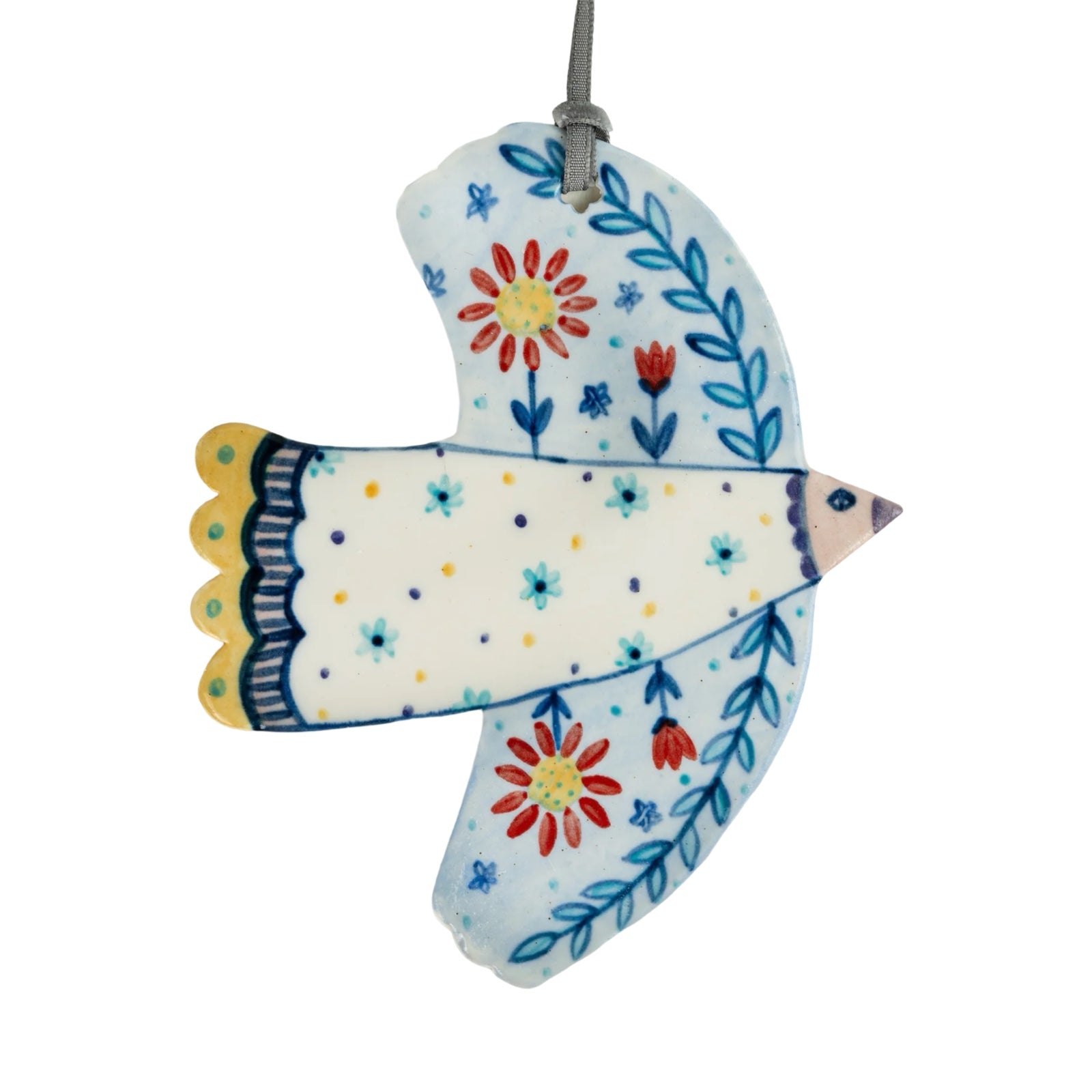 Red Flower Porcelain Folk Hanging Bird