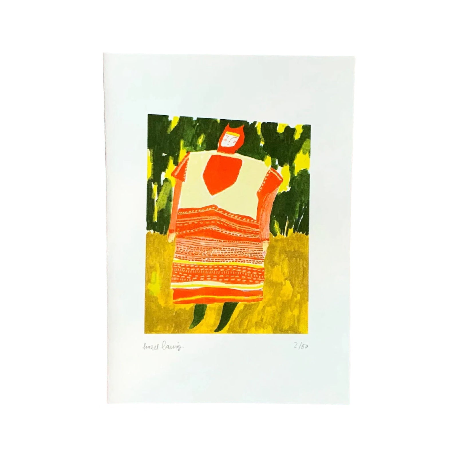 Red Folk Lady Print