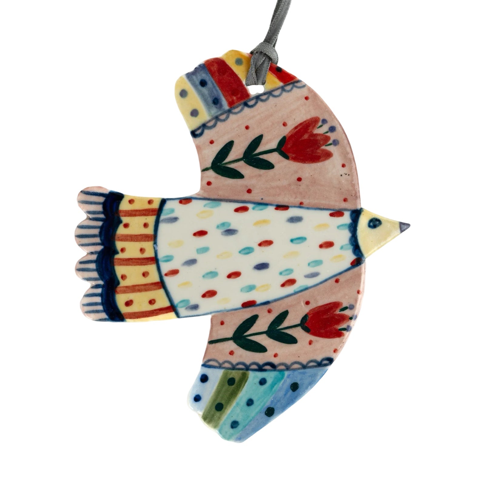Red Tulips Porcelain Folk Hanging Bird