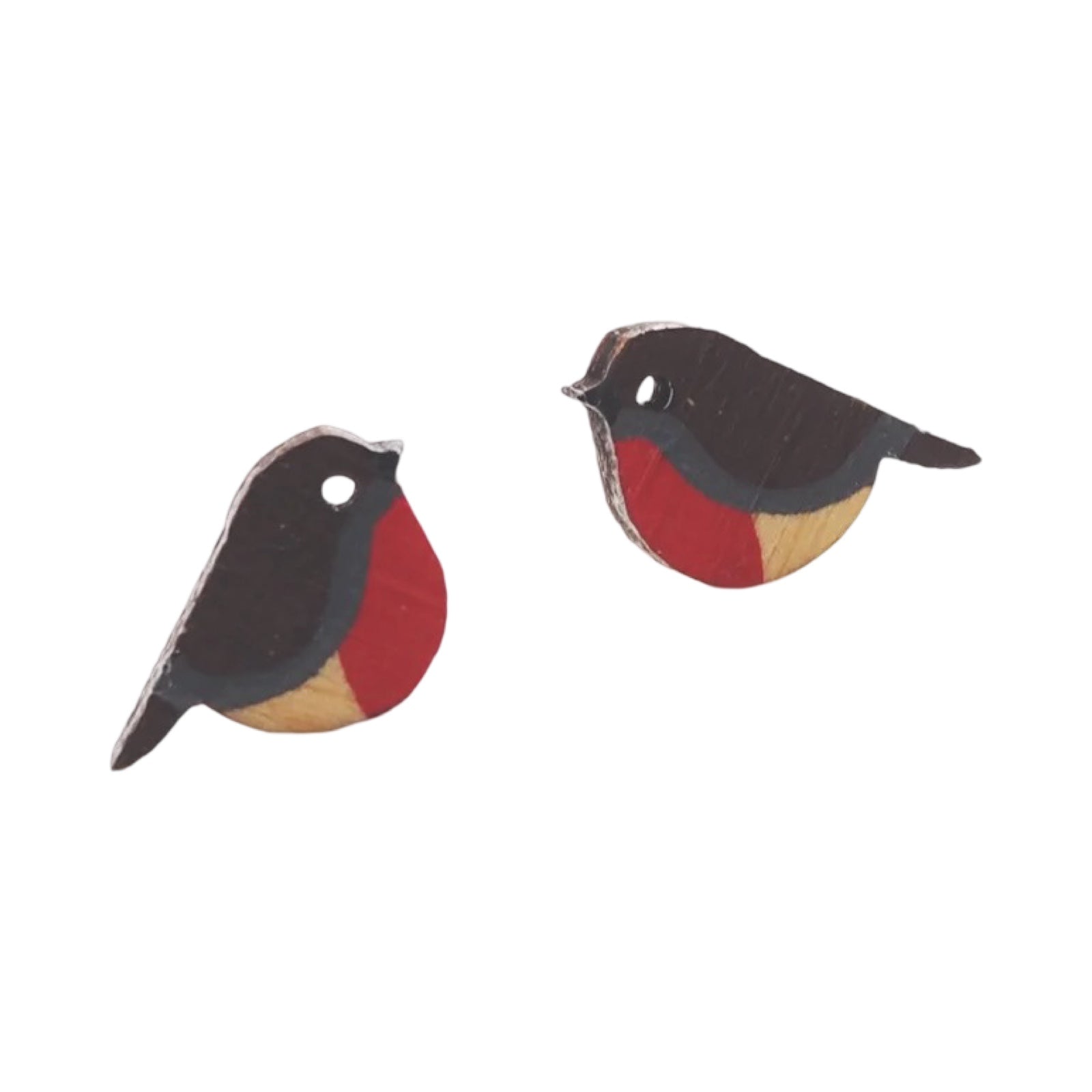 These festive robin stud earrings are made from FSC bamboo, hand-painted with non-toxic paint and sealed with a water-based satin varnish.