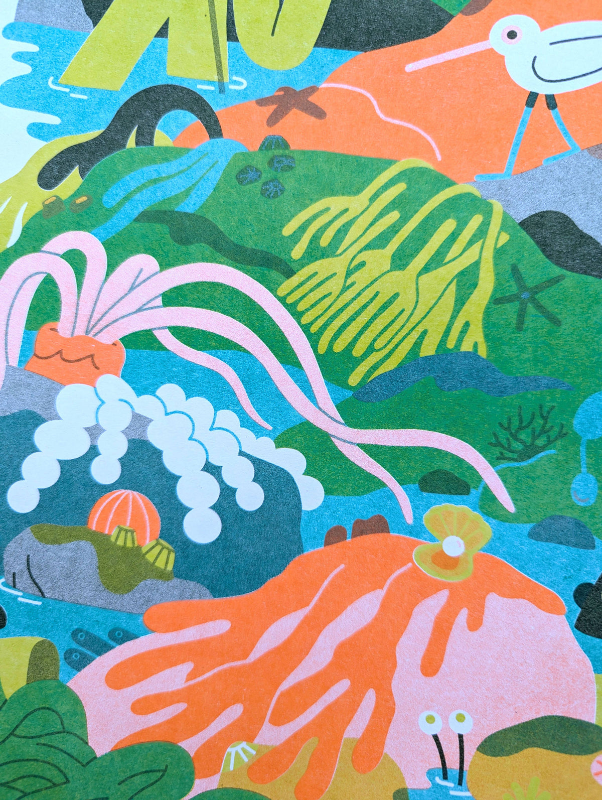 Close up of colourful abstract art print.