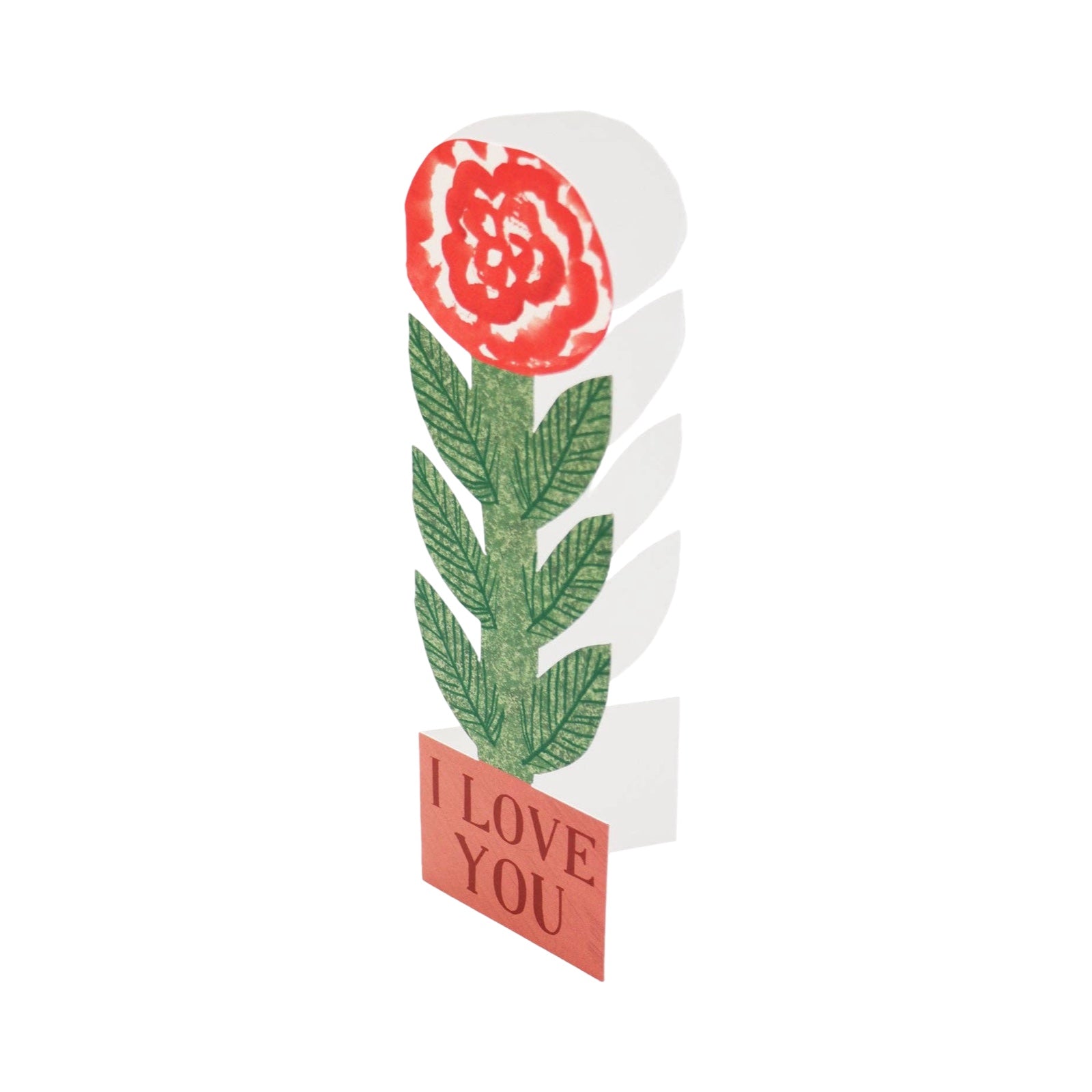 Card with a red rose and 'I Love You' text on a white background.