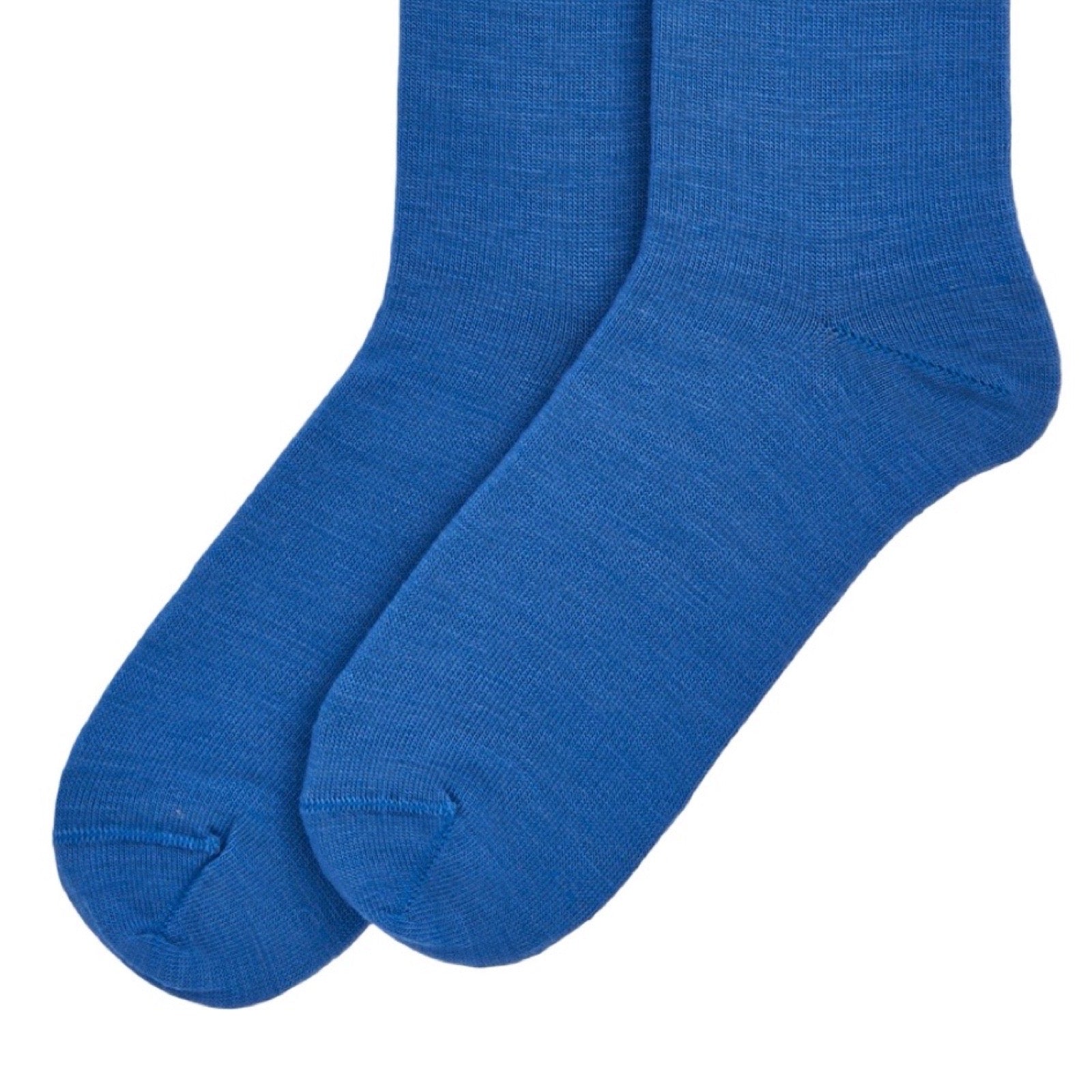 Pair of blue socks on a white background.