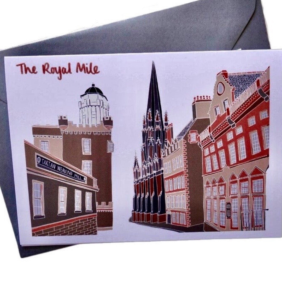 Edinburgh card featuring an illustration of the Royal Mile in Edinburgh’s Old Town.