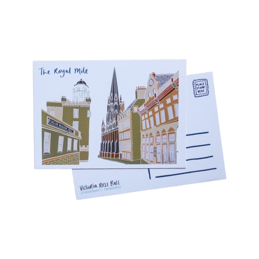 Edinburgh postcard featuring an illustration of the Royal Mile in Edinburgh’s Old Town.