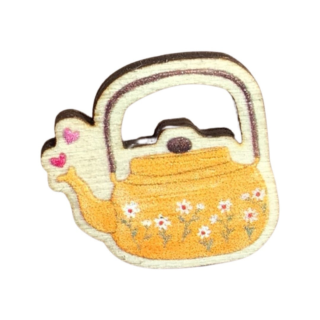 Teapot Mini Wooden Pin Badge