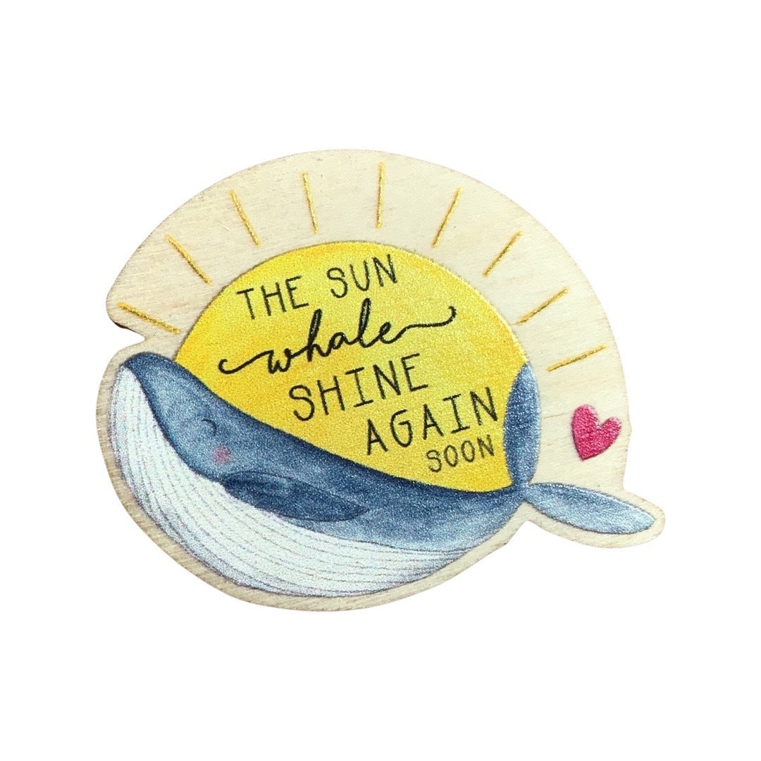 Sun Whale Large Wooden Pin Badge