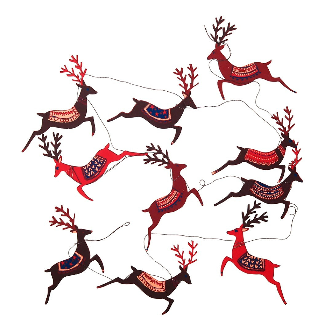 Reindeer Paper Garland Brown and Red