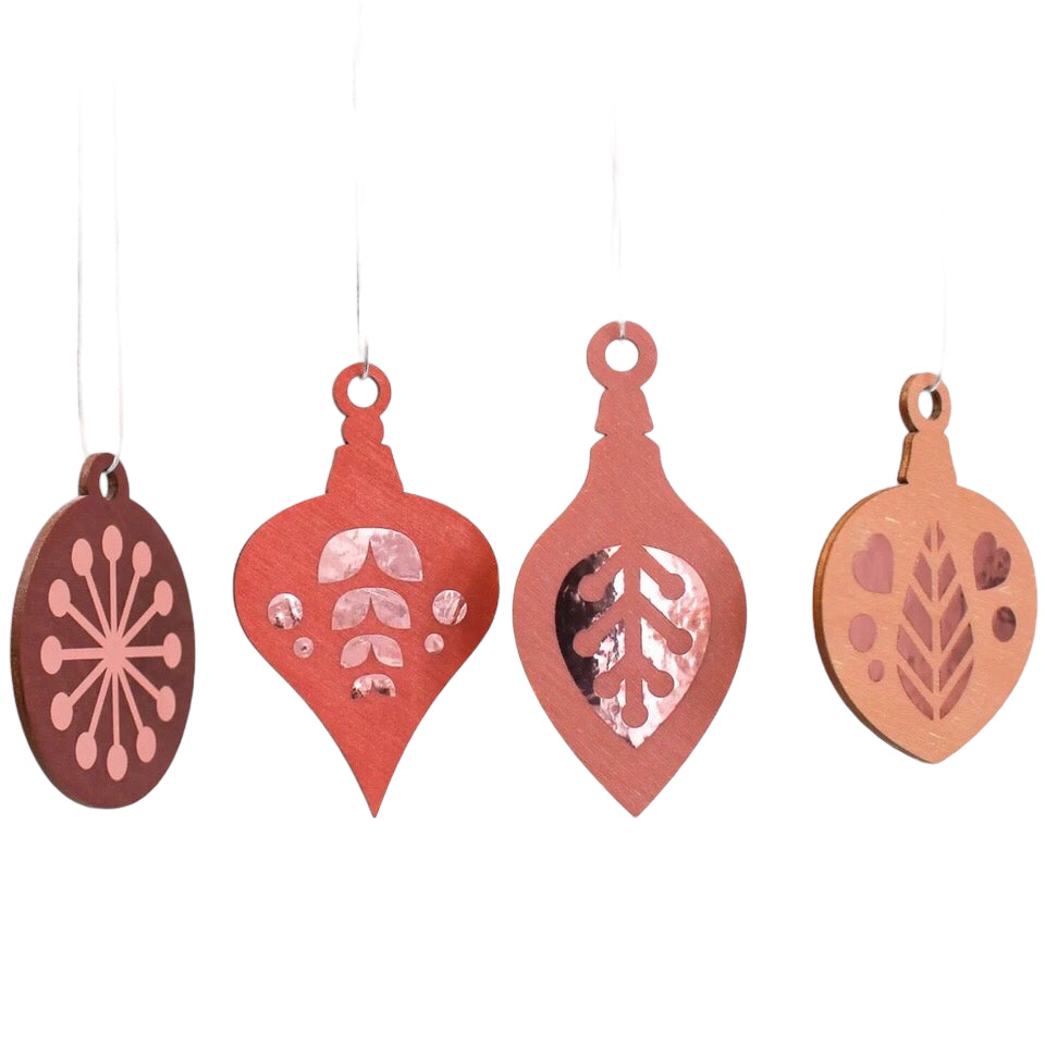 Pink and Rose Gold Wooden Christmas Baubles