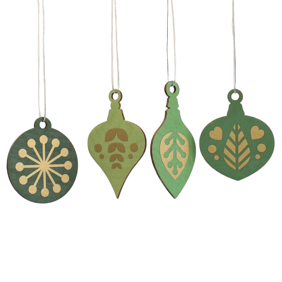 Green and Gold Wooden Christmas Baubles