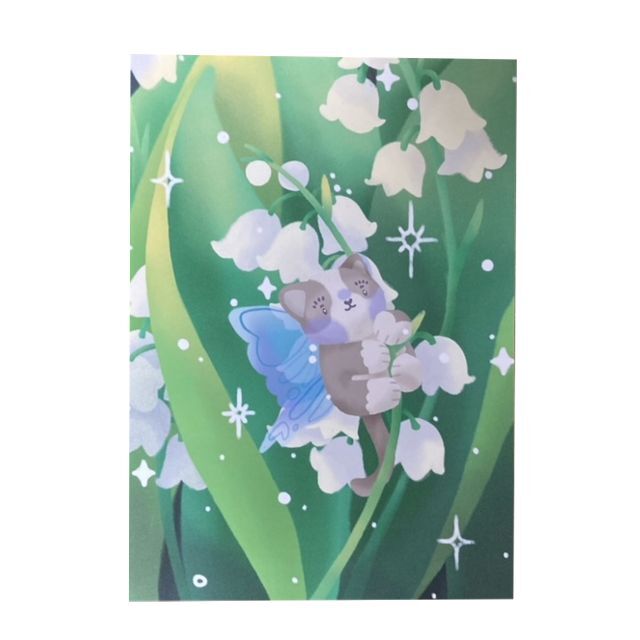 Lily of the Valley Flower Fairy Cat Print