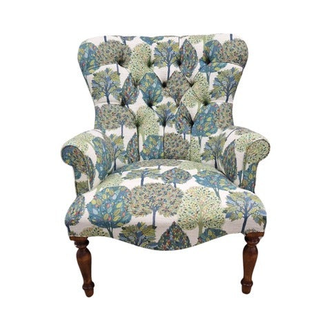 Trees Linen Armchair Blue and Green