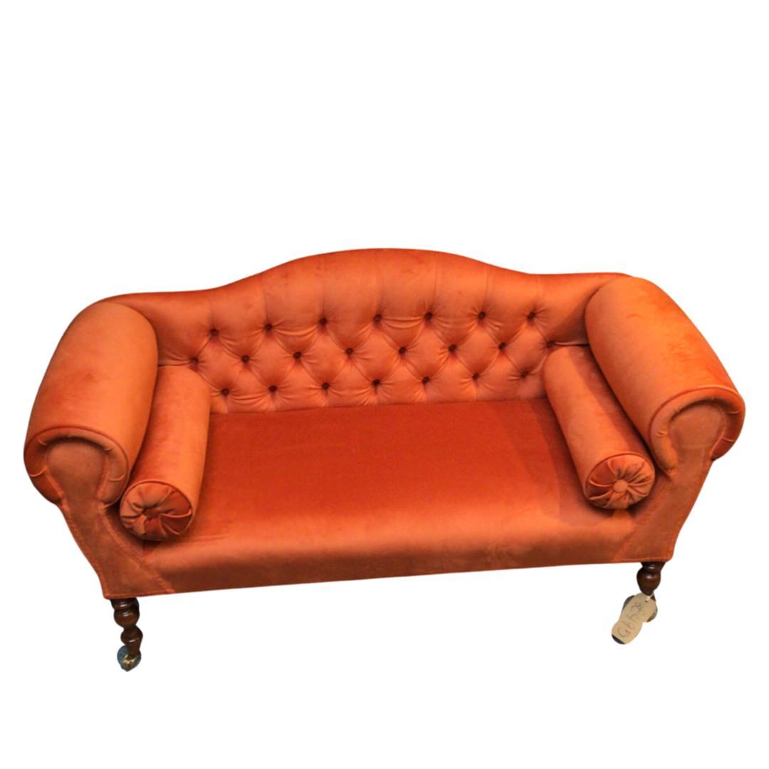 Button Back Plain Velvet Two Seater Low Sofa (Castors)