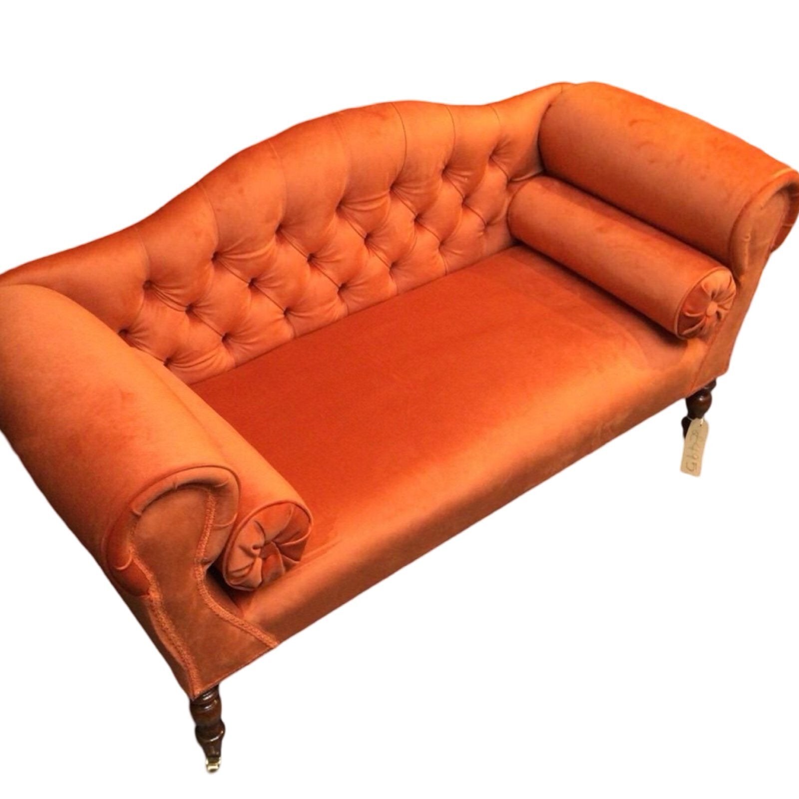 Button Back Plain Velvet Two Seater Low Sofa (No Castors)