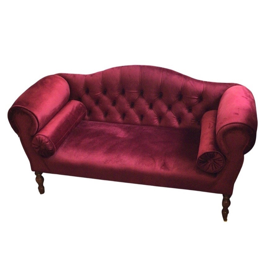 Button Back Plain Velvet Two Seater Low Sofa (No Castors)