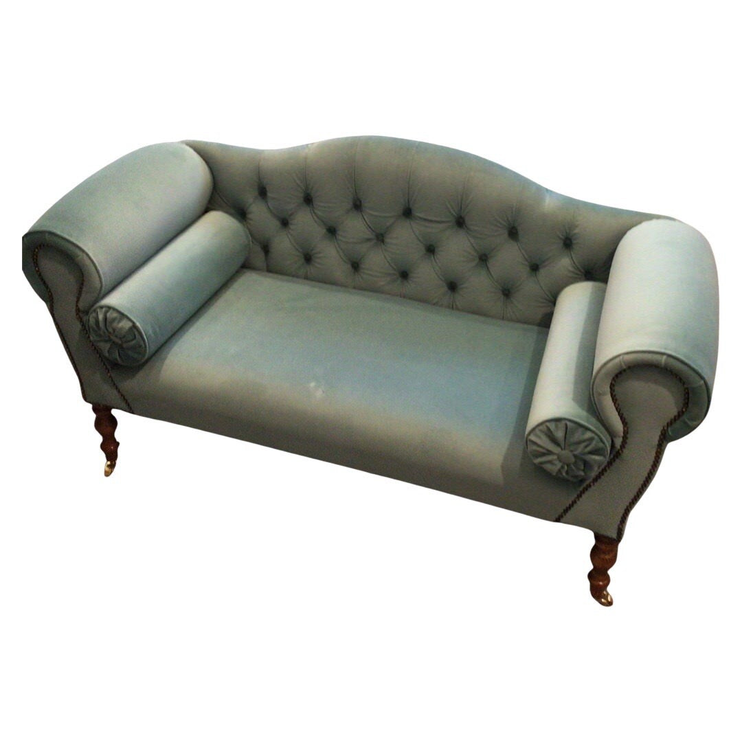 Button Back Plain Velvet Two Seater Low Sofa (Castors)