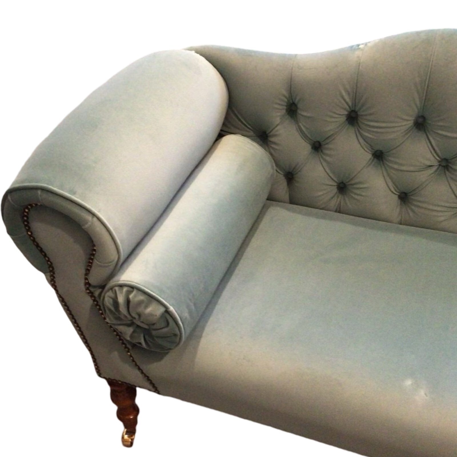 Button Back Plain Velvet Two Seater Low Sofa (Castors)