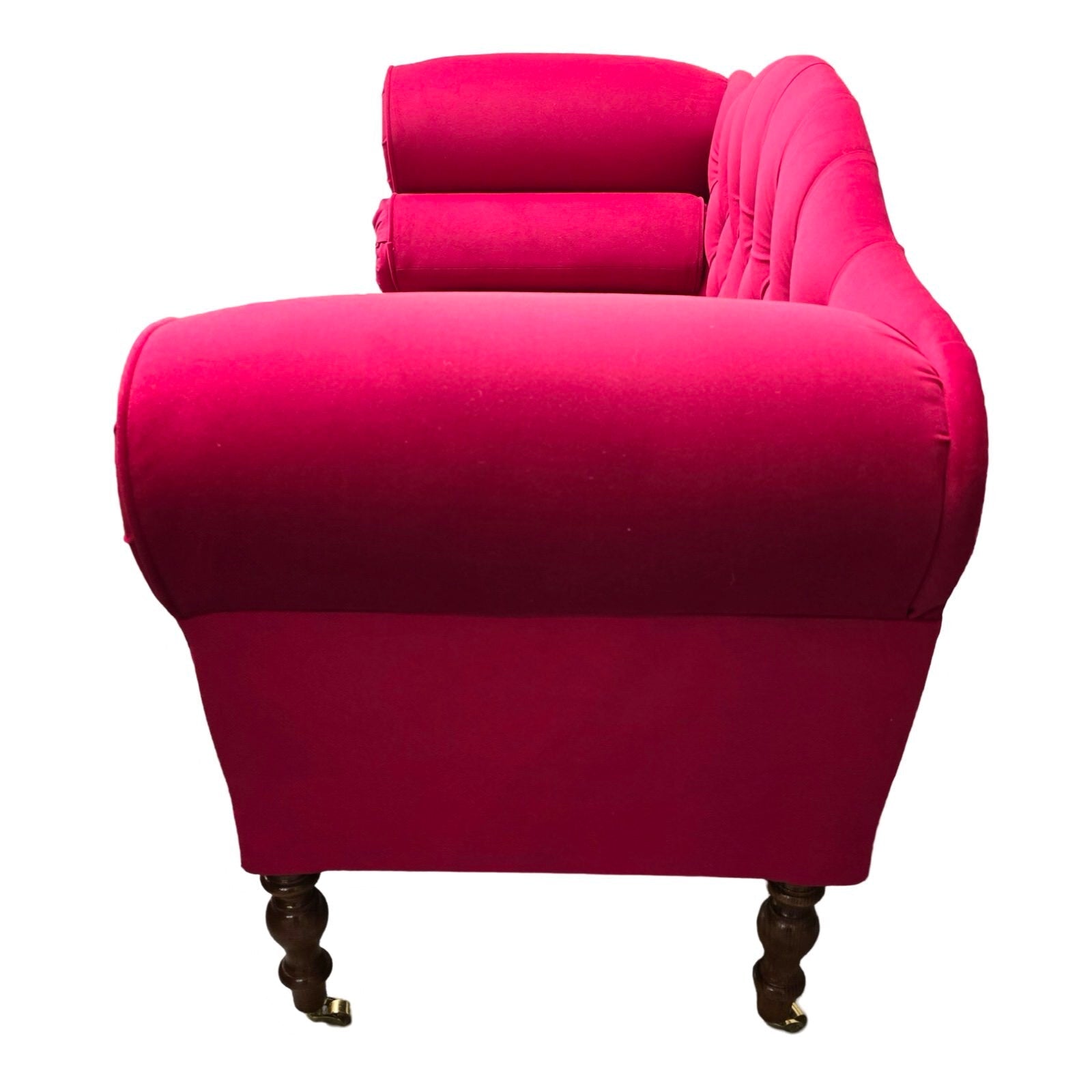 Button Back Plain Velvet Two Seater Low Sofa (Castors)