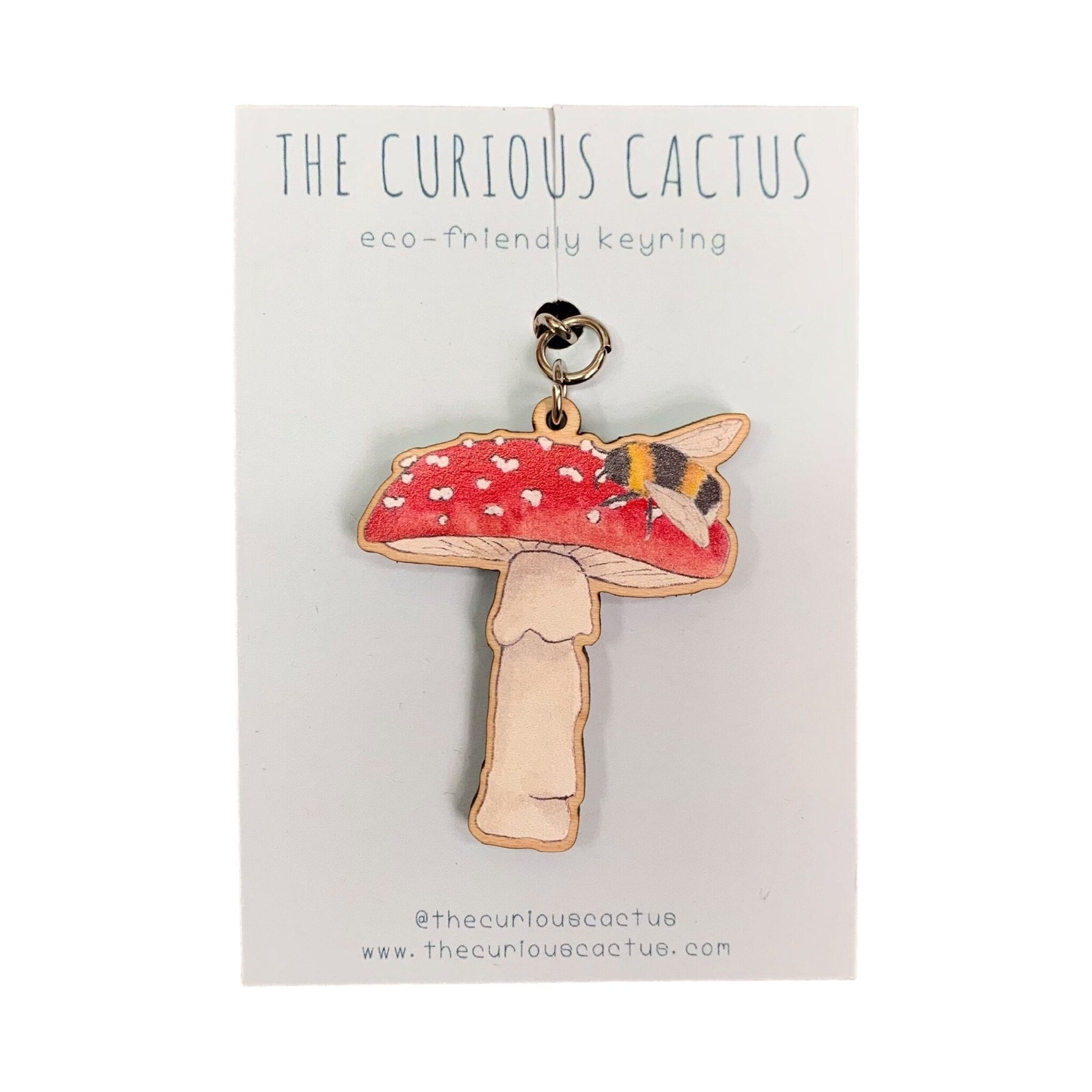 Toadstool and Bee Wooden Keyring