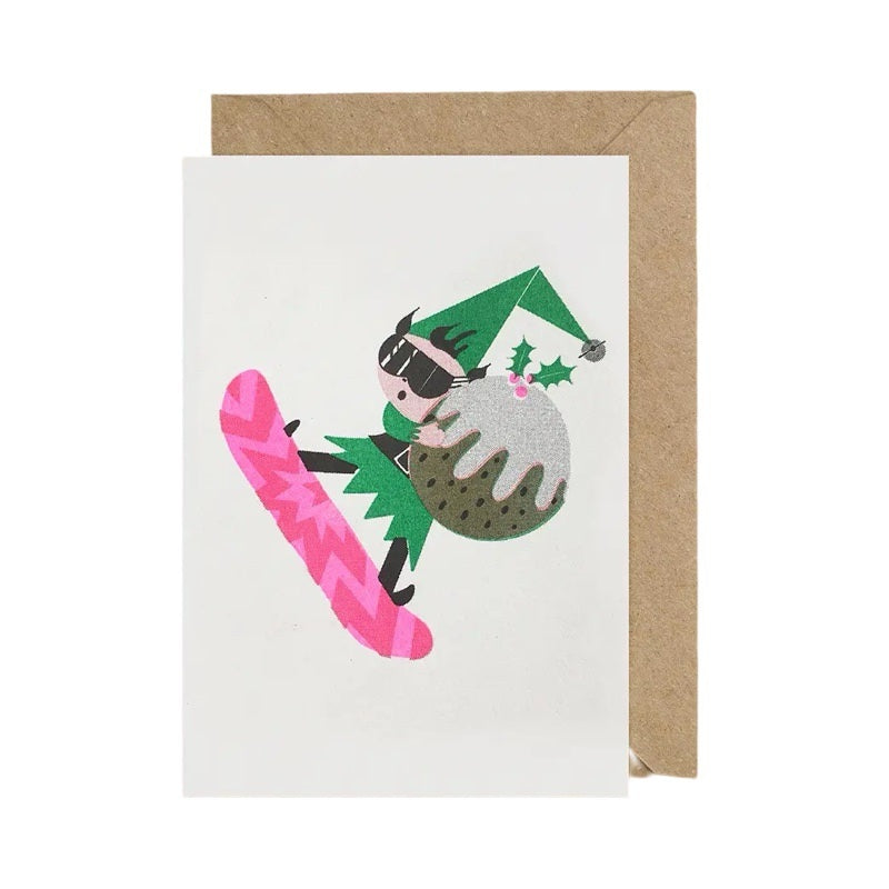 Snow Boarding Elf Christmas Card