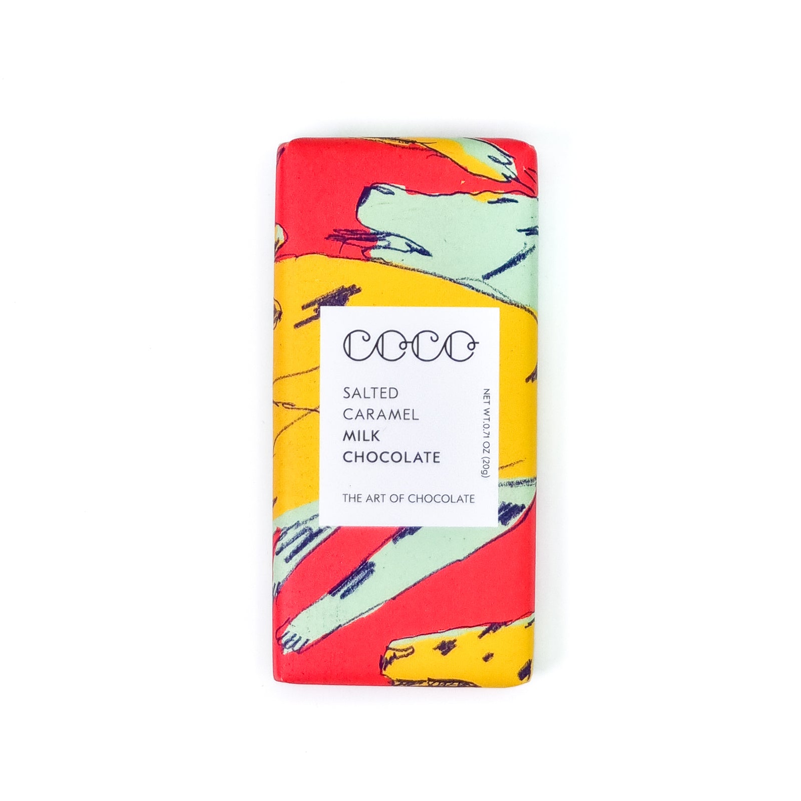 A 80g bar of salted caramel milk chocolate.