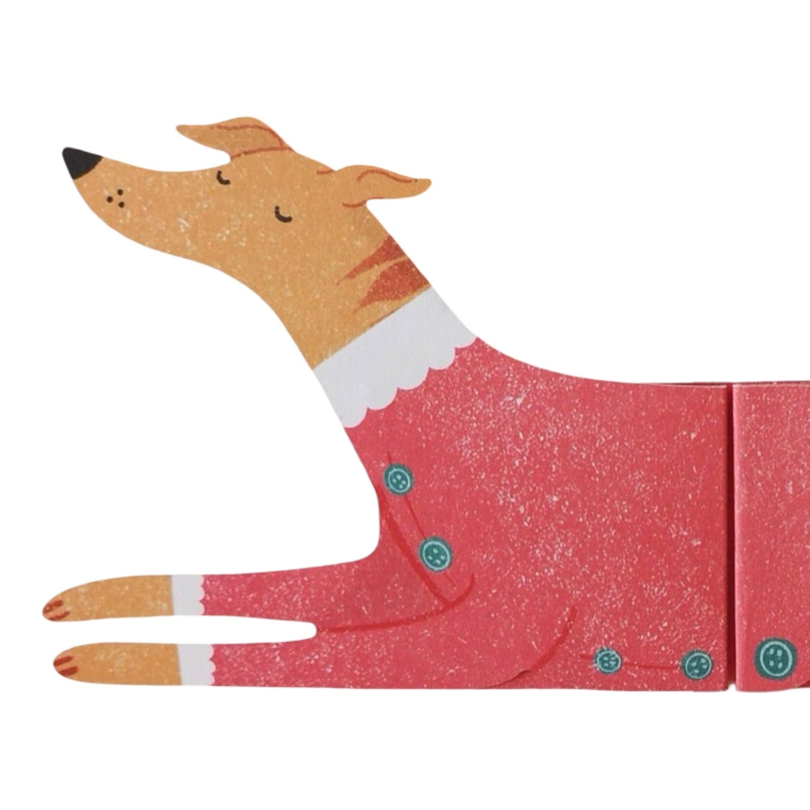 Dog card with a red sweater on a white background.