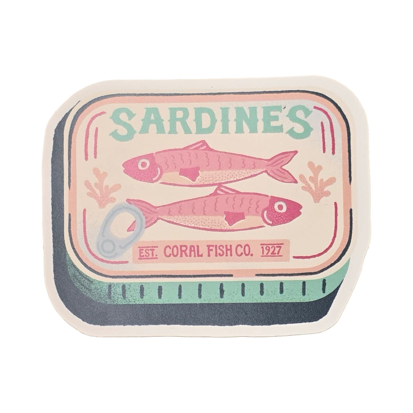Sticker featuring an illustration of a tin of sardines.