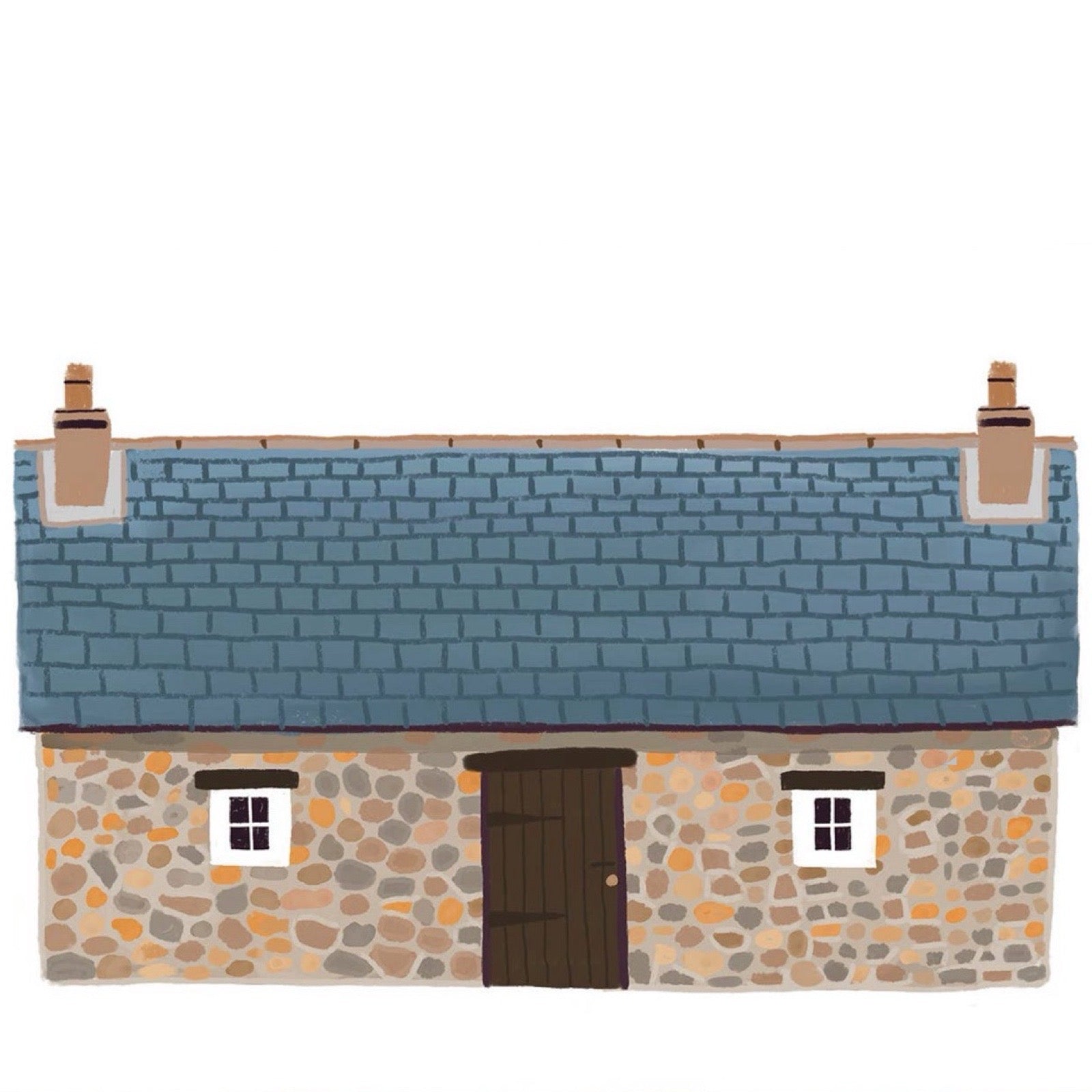 Card featuring an illustration of a traditional stone Scottish bothy