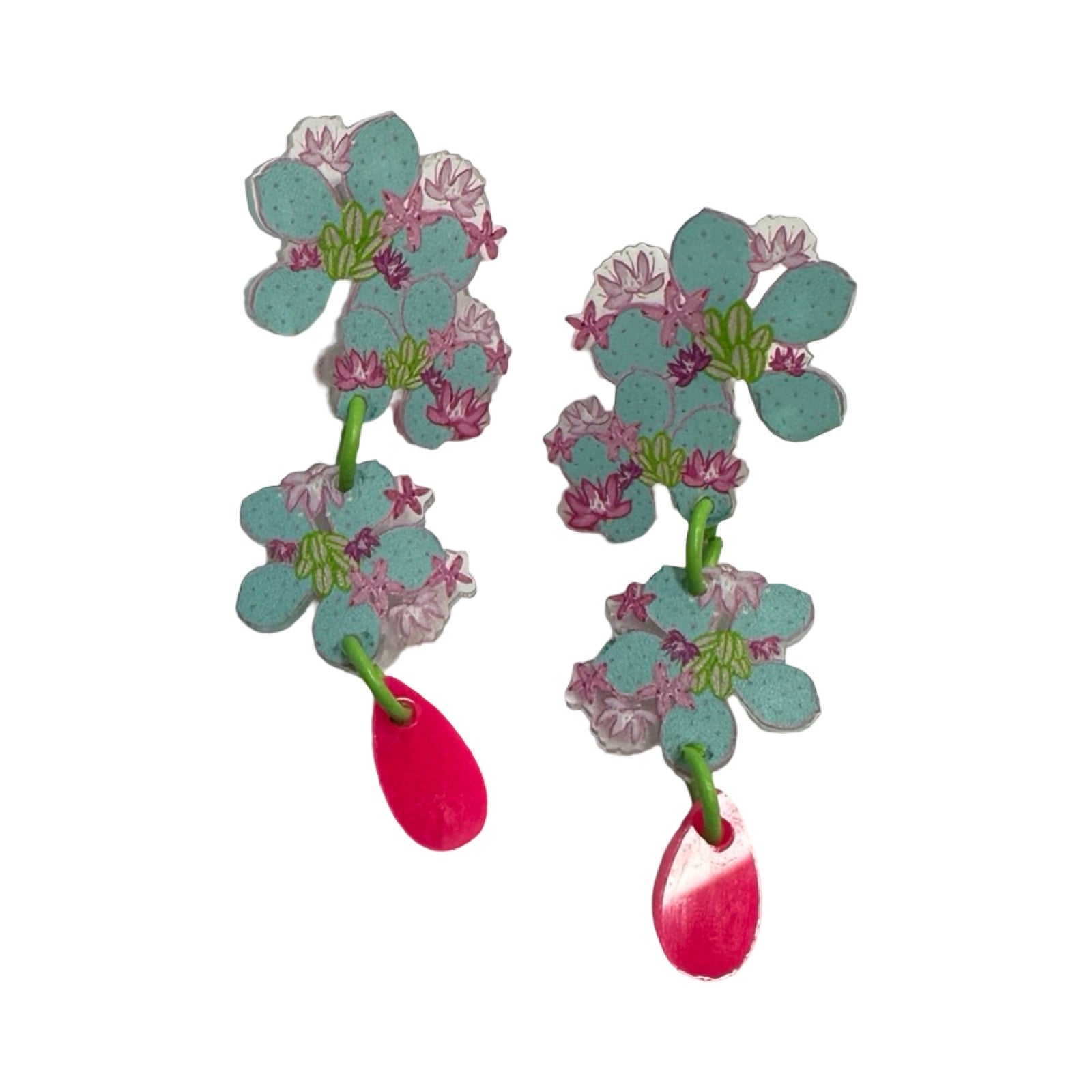 Botanical earrings made from acrylic and has silver earring posts.