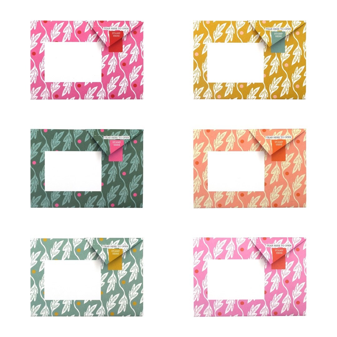 The seedlings pigeon pack contains 6 sheets of illustrated paper, each sheet features a different colour of seedlings design. 