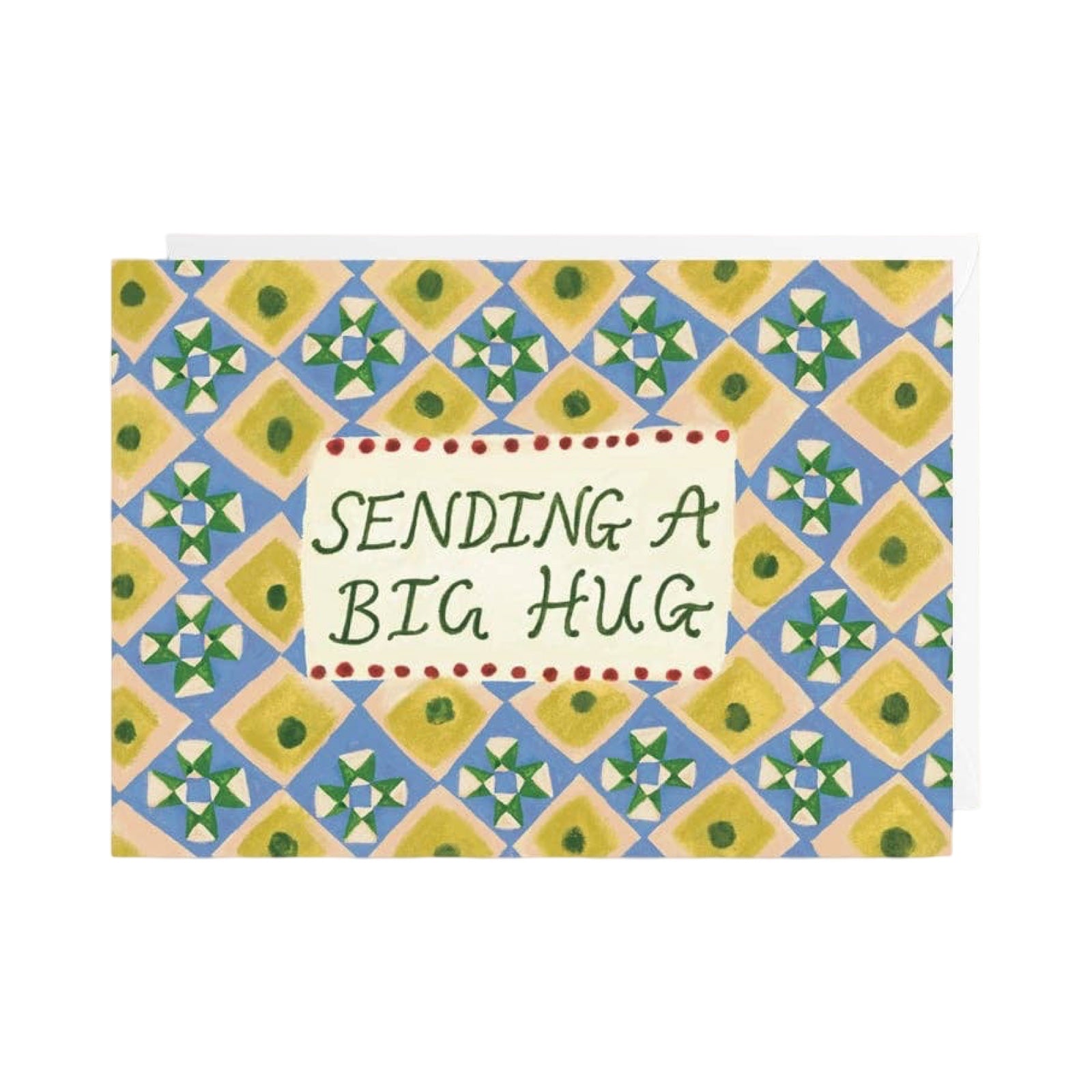 Card with geometric pattern and 'Sending a Big Hug' text.
