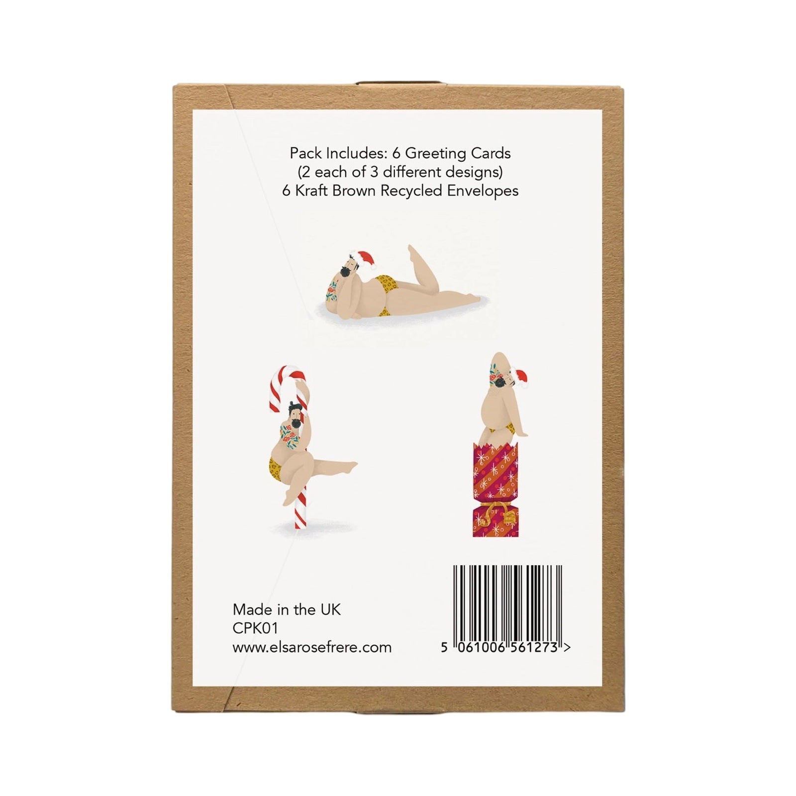 Back of sexy man christmas card pack.